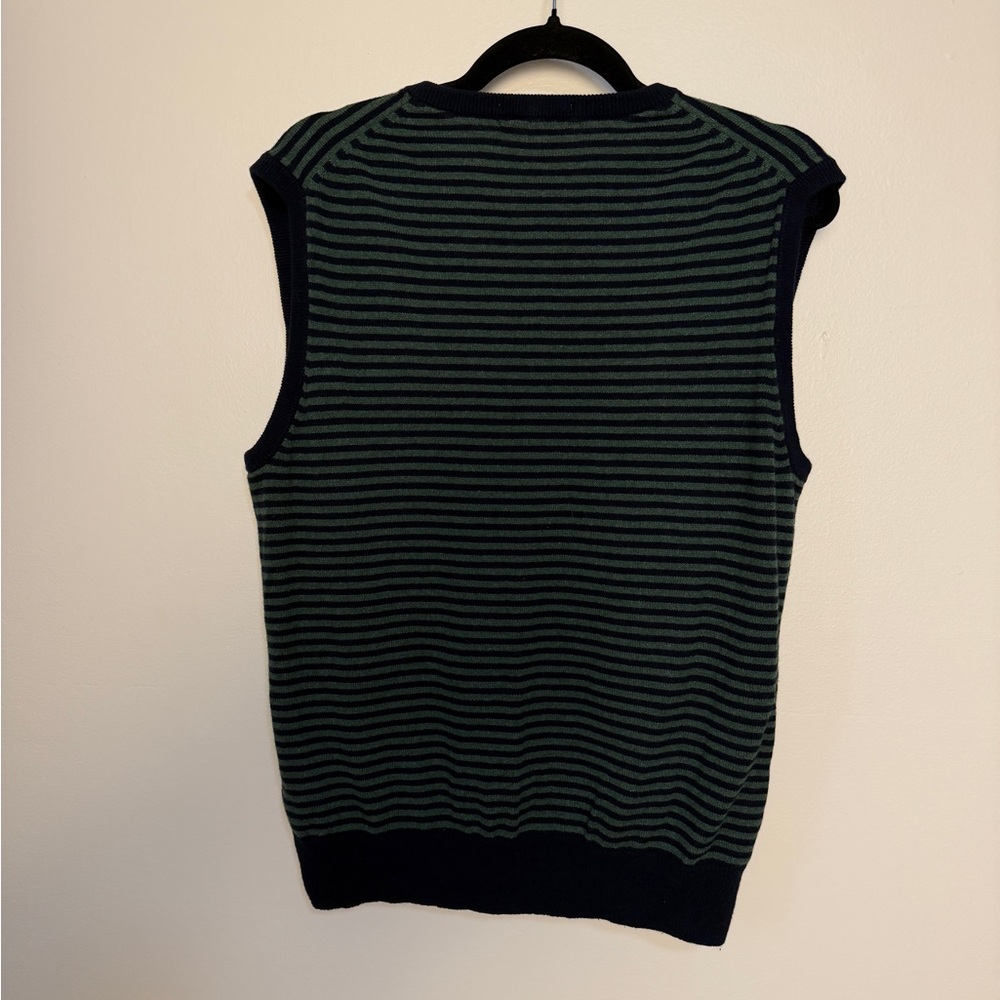 J Crew vintage green and blue vneck sweater vest cotton cashmere size medium - Picture 5 of 7